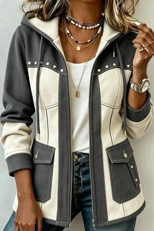 Koosje  - Veste à Capuche Femme Bicolore avec Fermeture Éclair et Poches