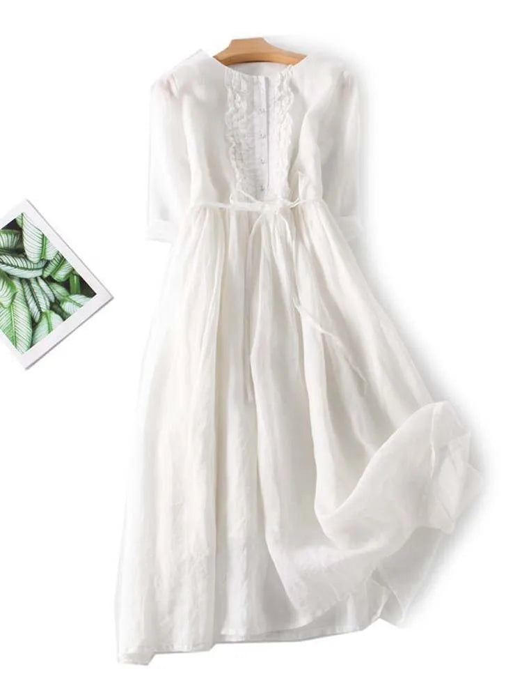 Tyrella™ - Robe Femme Maxi en Lin Ample et Fluide Style Décontracté Élégant