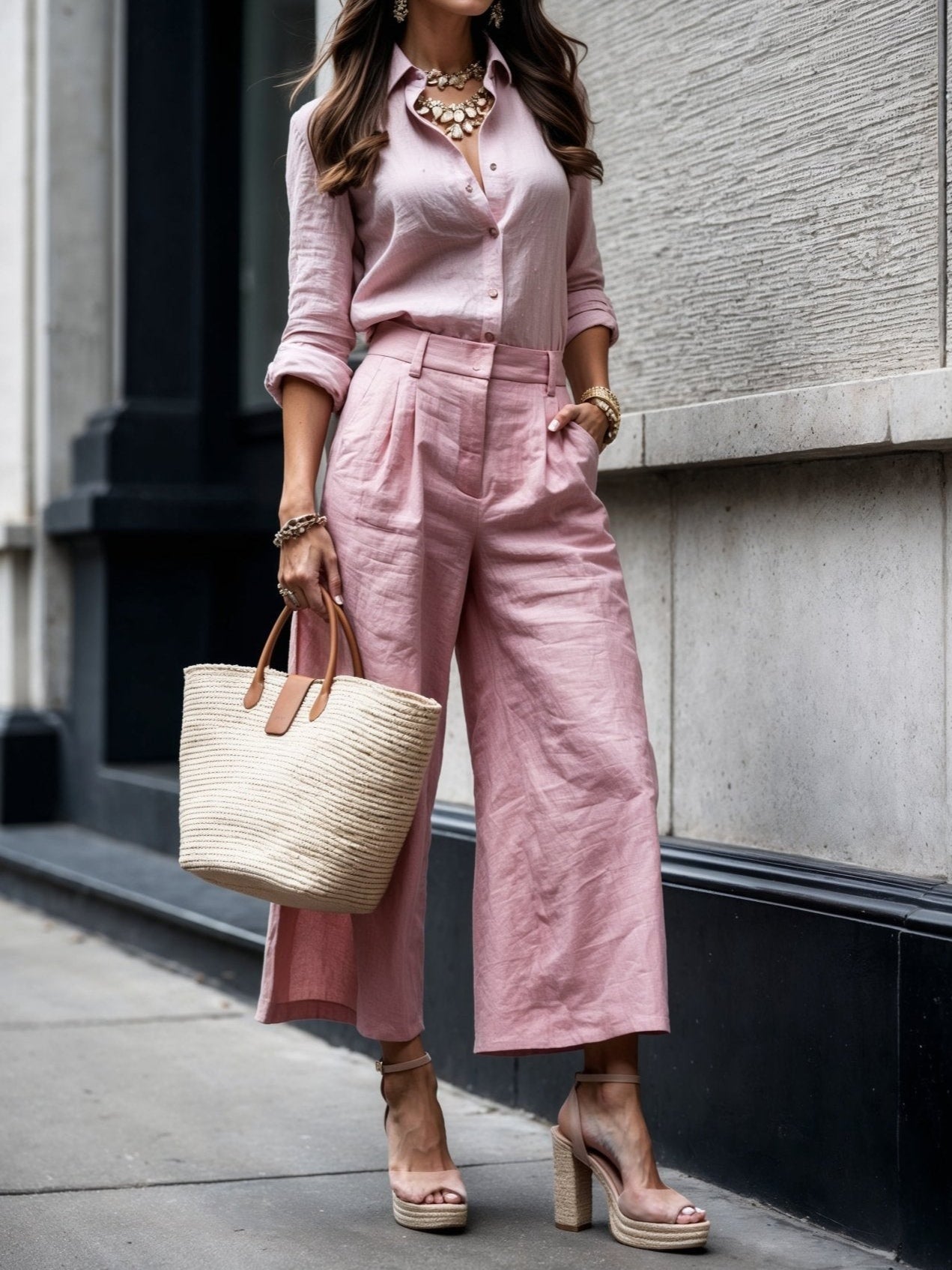 Savina - Ensemble femme en lin avec chemise ample et pantalon large