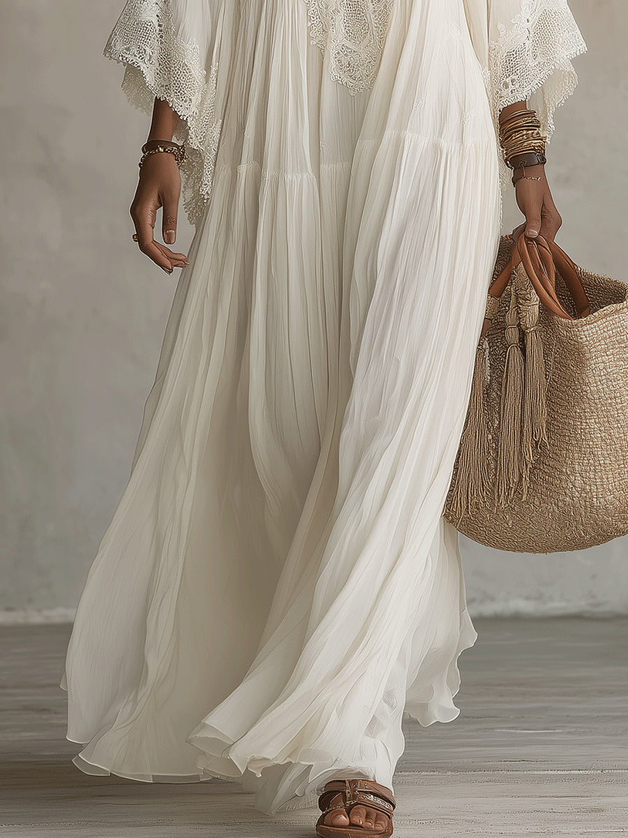 Juul - Robe maxi femme bohème fluide avec dentelle raffinée