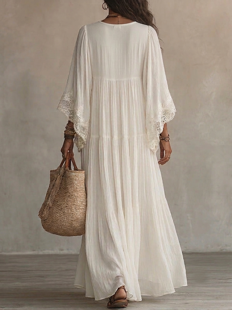 Juul - Robe maxi femme bohème fluide avec dentelle raffinée