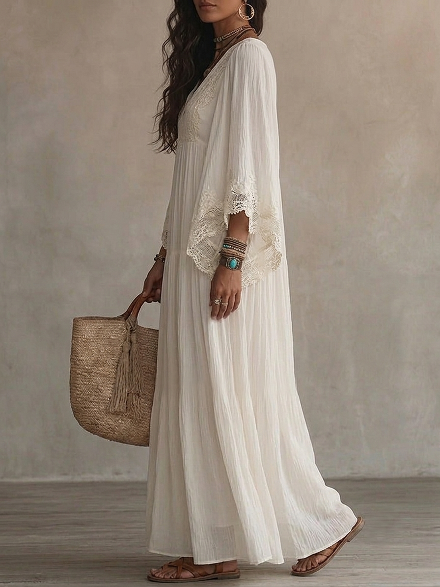 Juul - Robe maxi femme bohème fluide avec dentelle raffinée