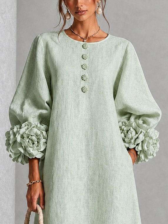 Aliette - Robe midi femme à manches florales