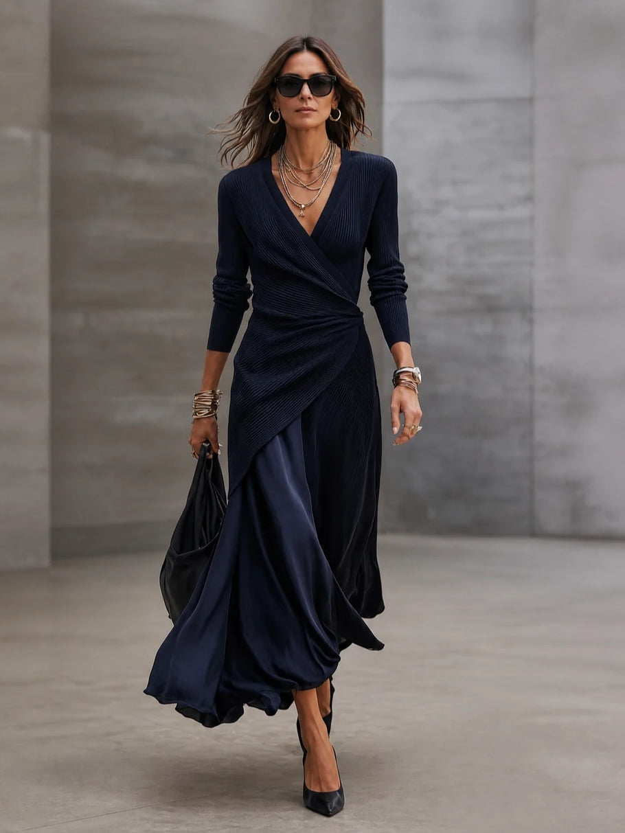 Geesje - Robe femme portefeuille avec jupe satinée