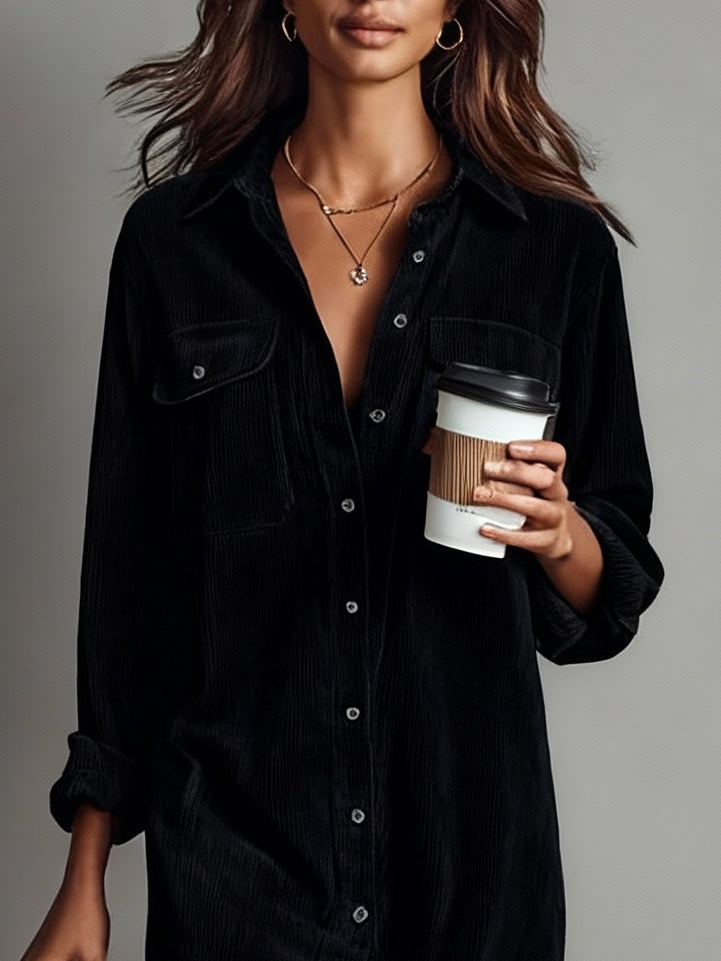 Isolira - Robe Midi Décontractée en Velours Côtelé