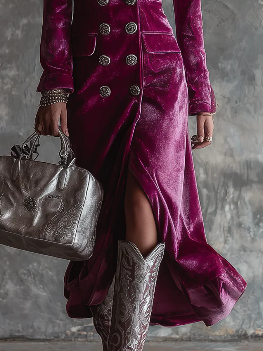 Helavine - Robe Longue Élégante en Velours pour Femme