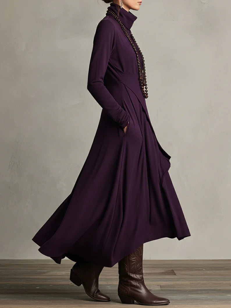 Odélie - Robe longue femme drapée à col roulé asymétrique