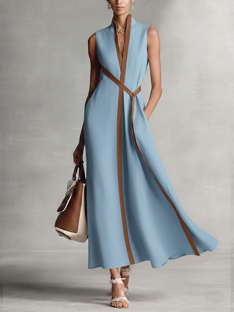 Azyra™ - Robe Longue Femme Fluide Sans Manches Coupe Élégante Taille Croisée