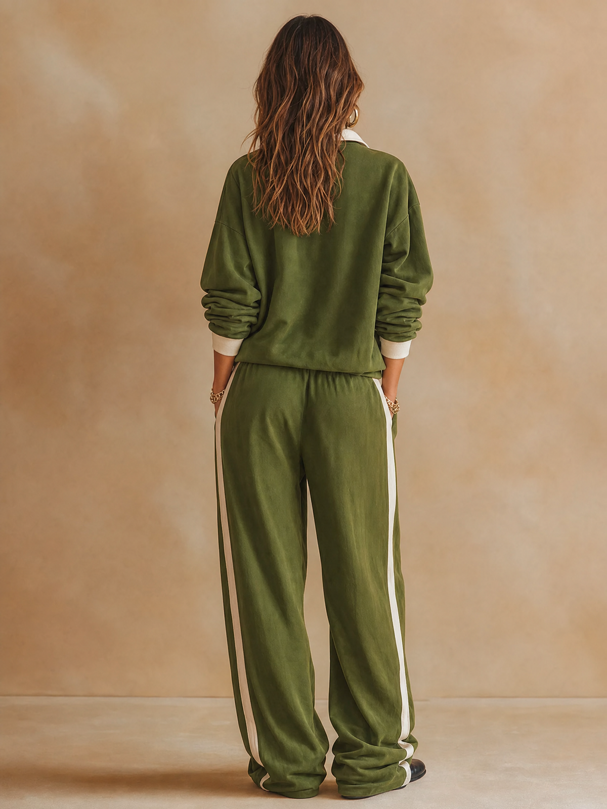 Hinke - Ensemble deux pièces femme avec haut à col polo et pantalon large