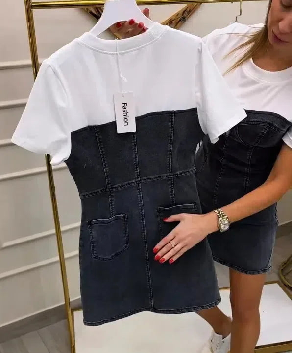 Jessy™ - Robe en Denim à Col Rond pour Femme