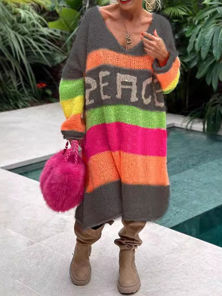 Elviana™ - Robe Pull en Cachemire à Blocs de Couleurs