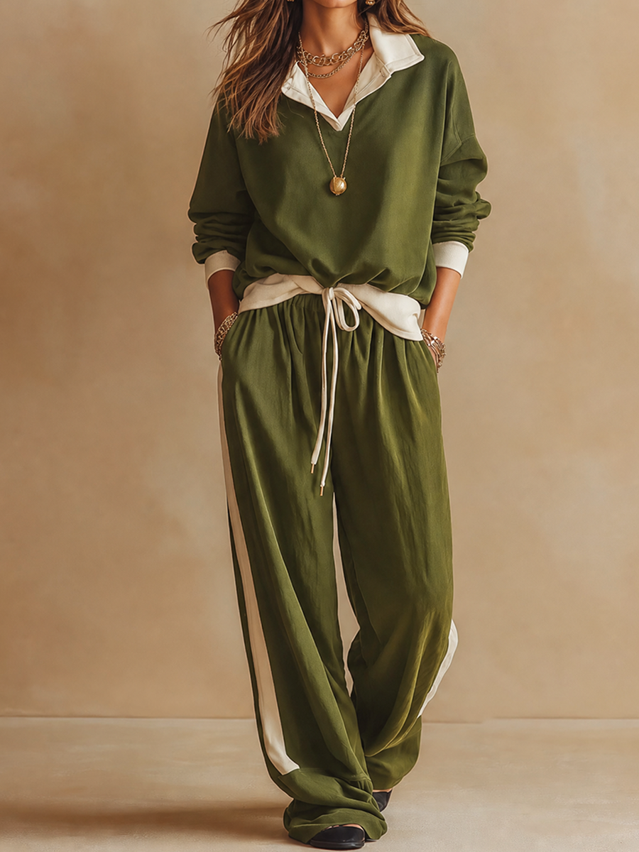 Hinke - Ensemble deux pièces femme avec haut à col polo et pantalon large