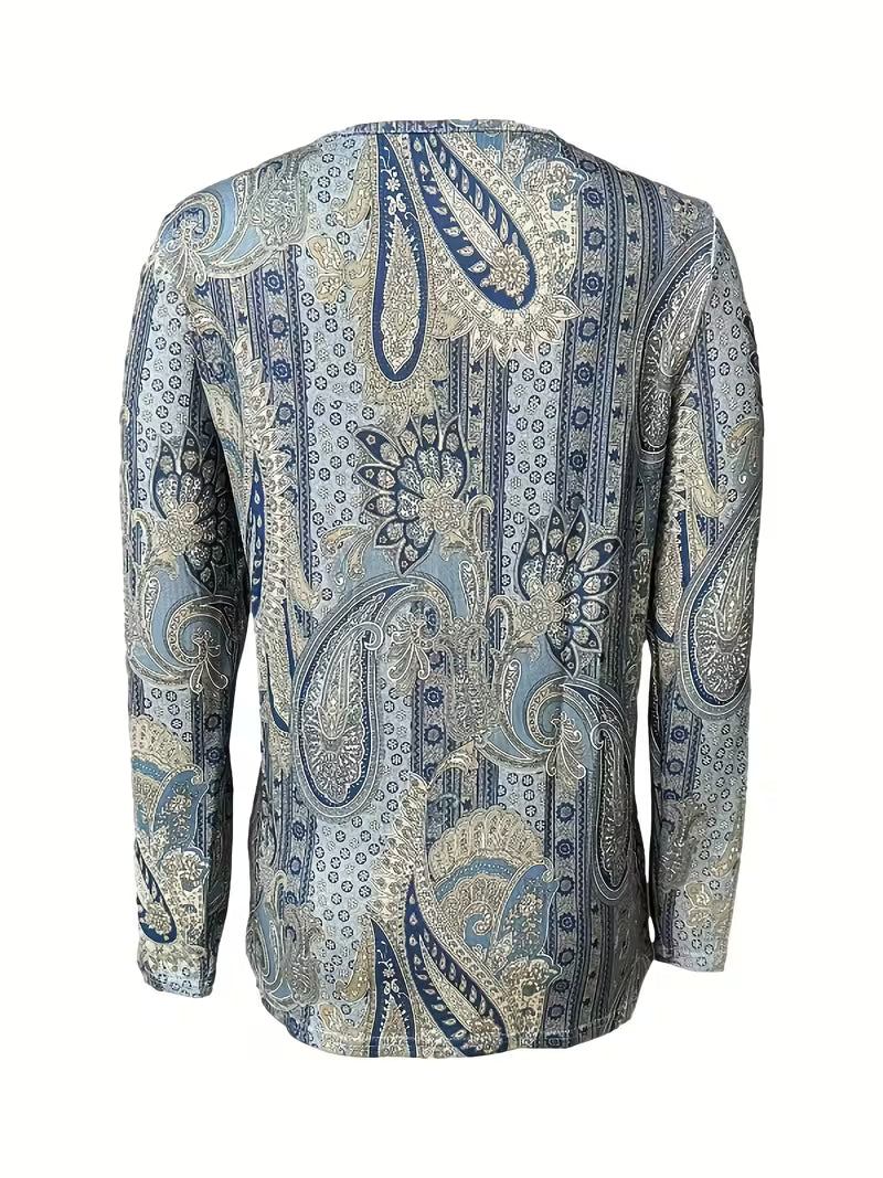 Marije - Haut femme imprimé paisley avec col drapé boutonné