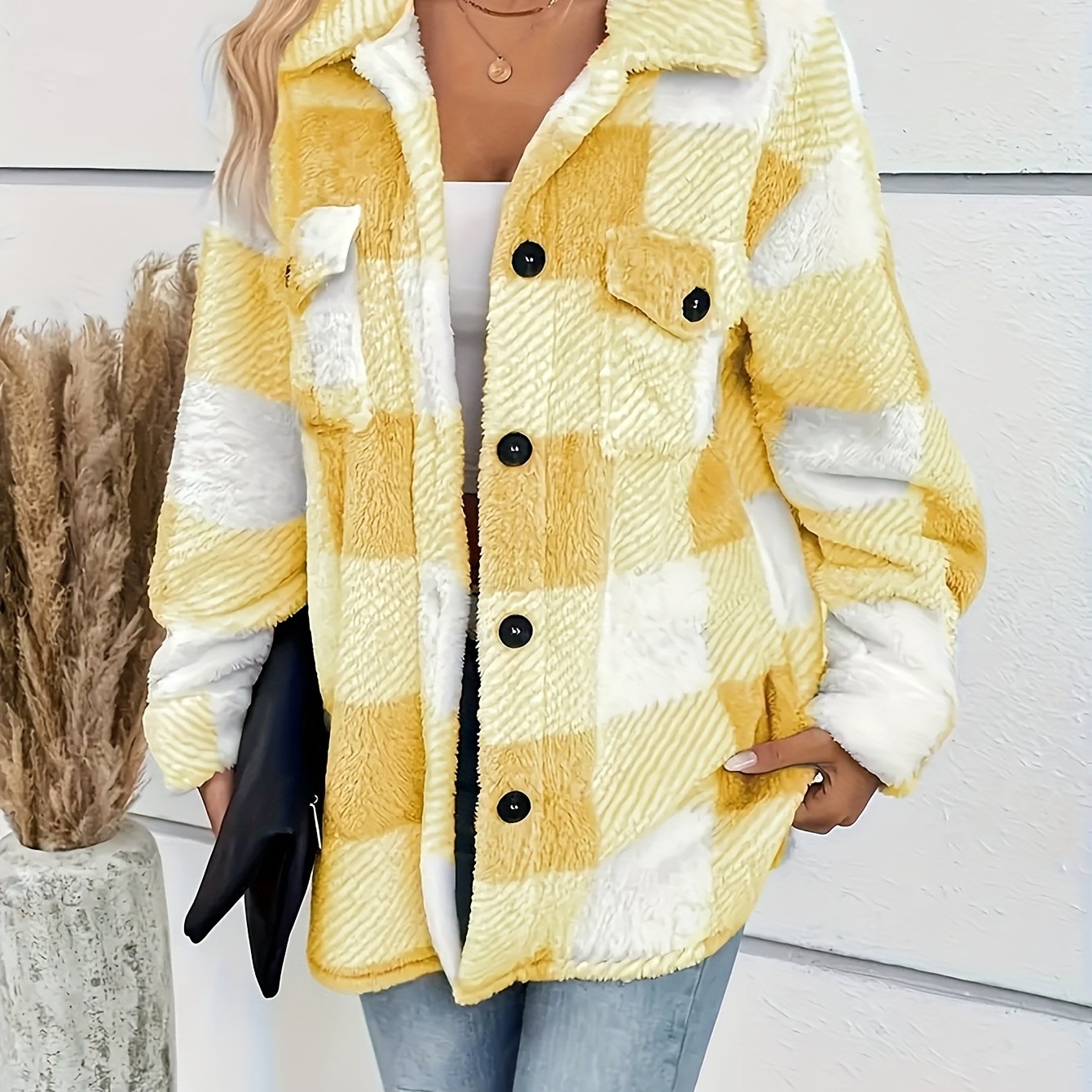 Doreline™ - Veste d’Hiver en Peluche à Imprimé Carreaux