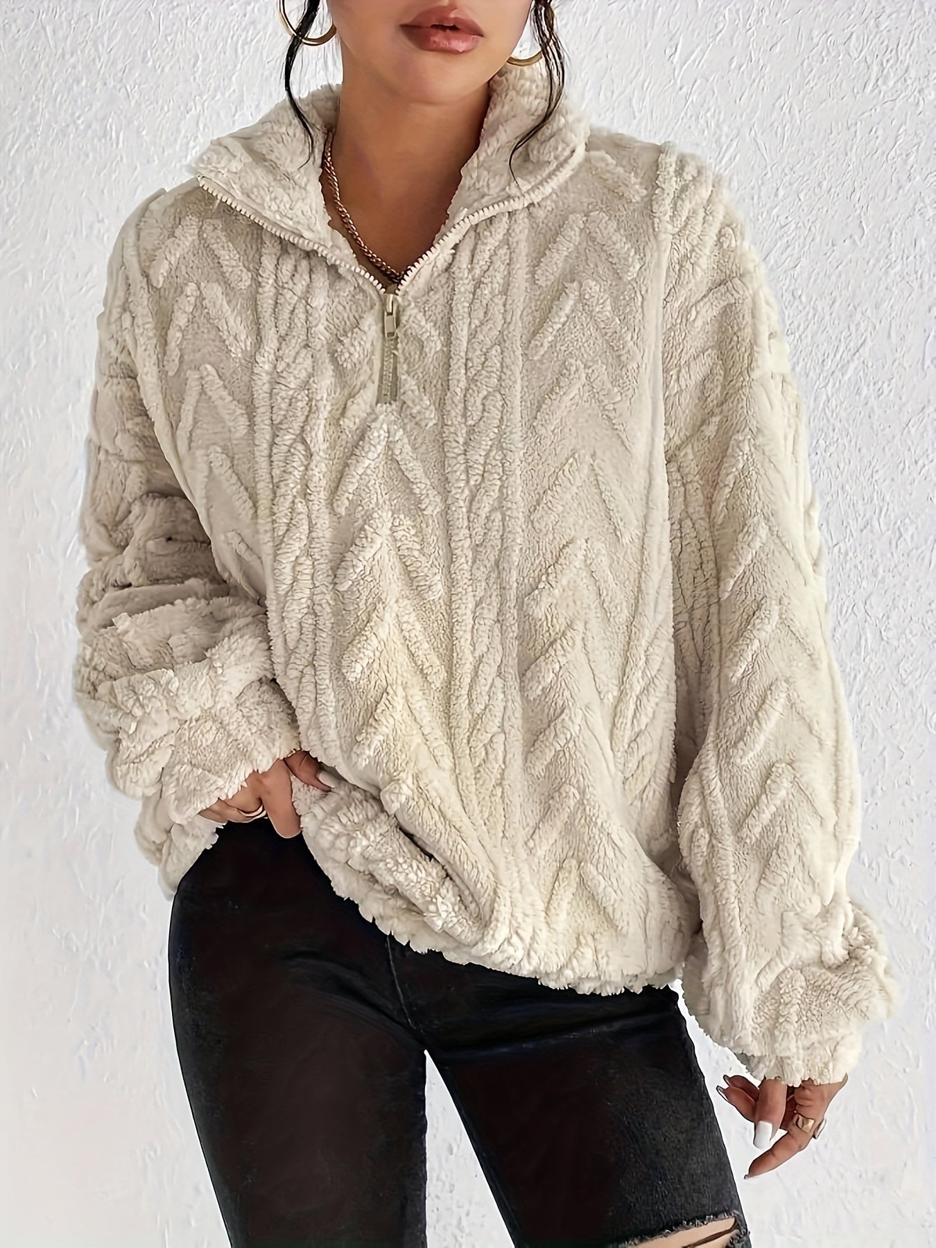 Claudette™ - Sweatshirt Luxe en Fleece à Tricot Cable