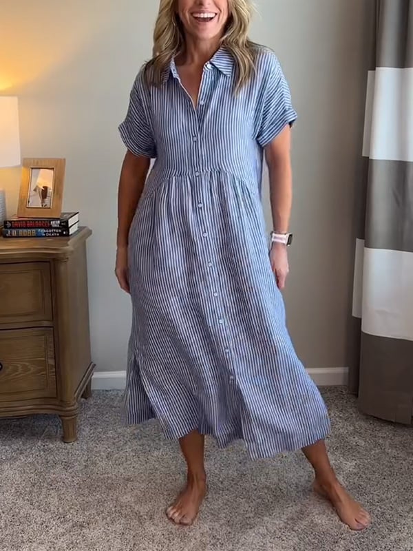Melania™ - Robe chemise rayée avec revers et boutons | Avec poches fonctionnelles