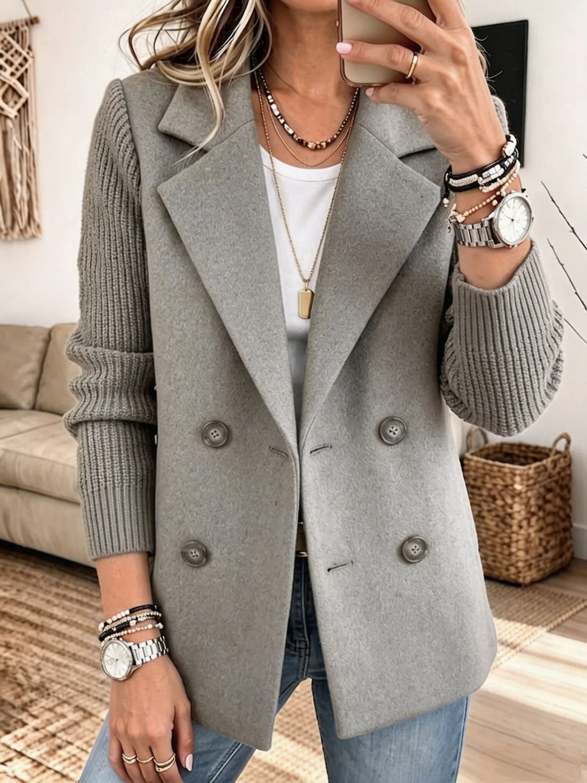 Marjanne - Veste femme élégante à manches en tricot côtelé