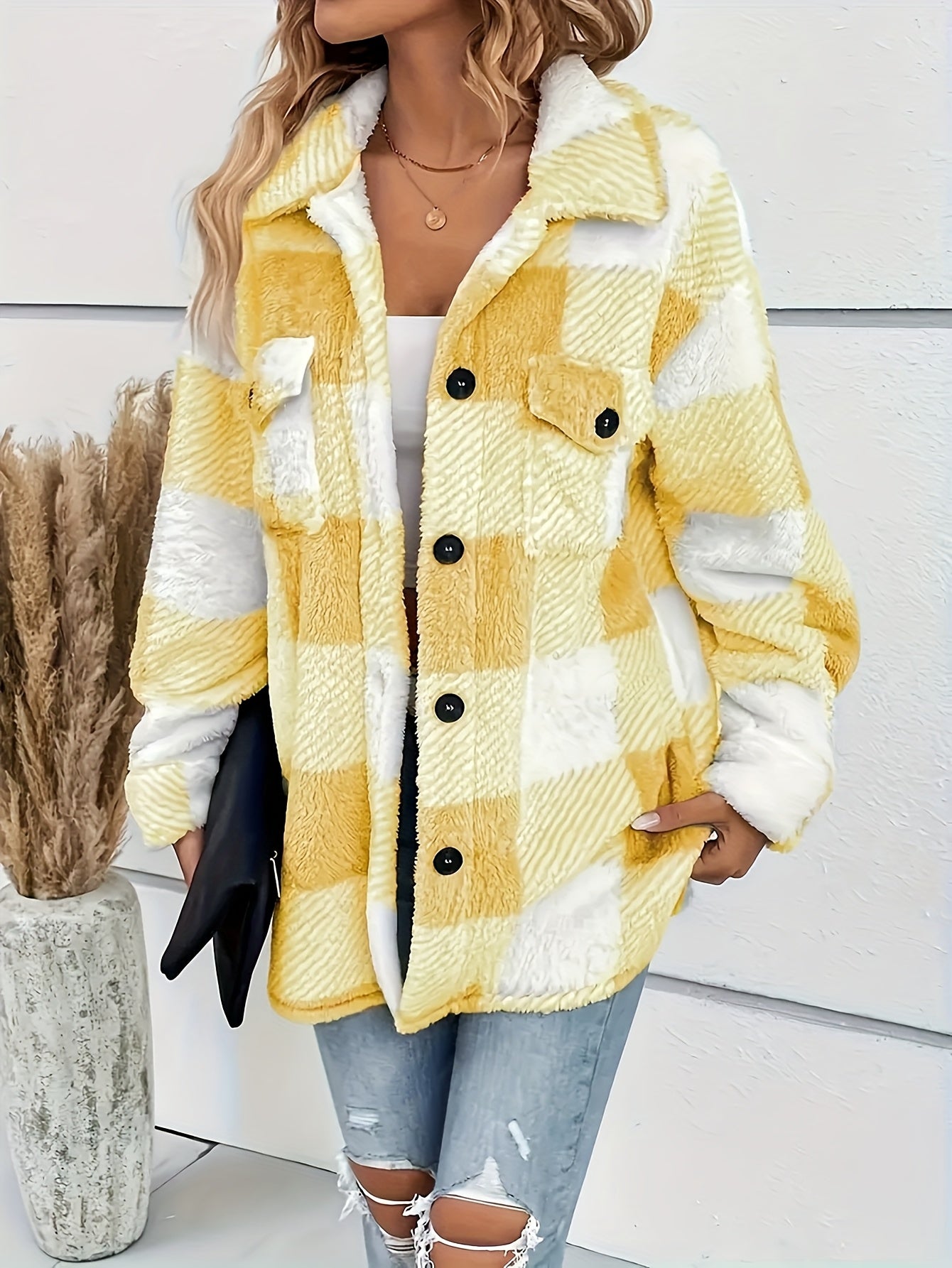 Doreline™ - Veste d’Hiver en Peluche à Imprimé Carreaux