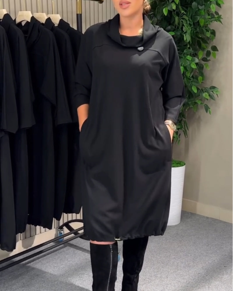 Kaelira™ - Robe femme à col drapé fluide et poches pratiques