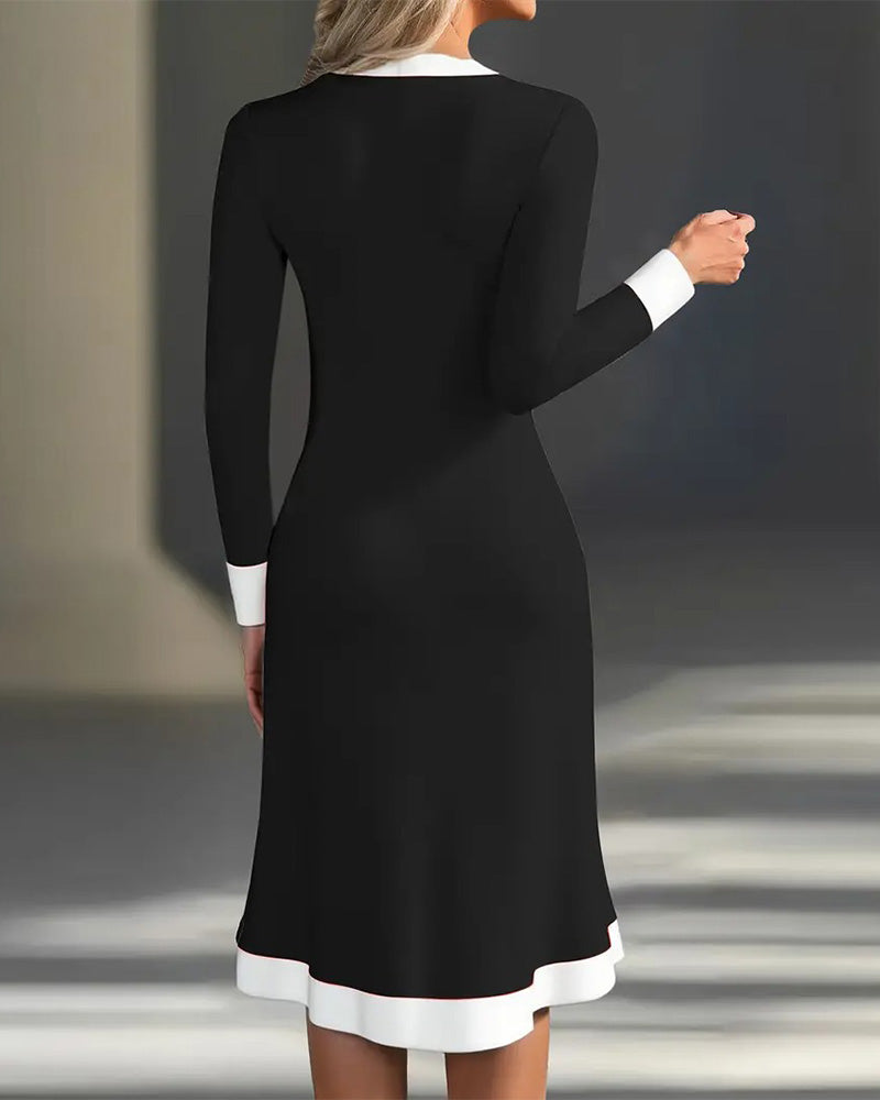 Brenyla™ - Robe Midi Élégante à Col Contrasté