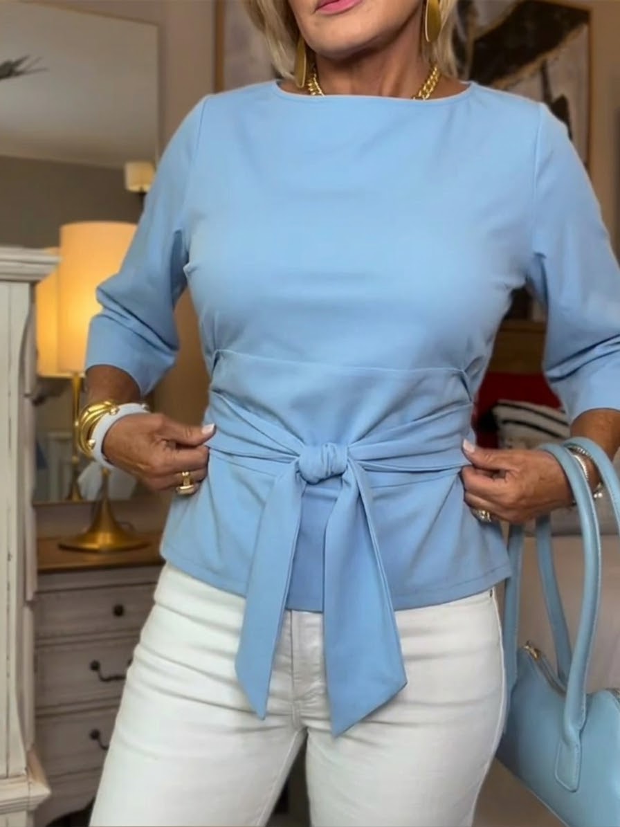 Lethira™ - Top Femme Coton Coupe Ample avec Nœud Ajustable