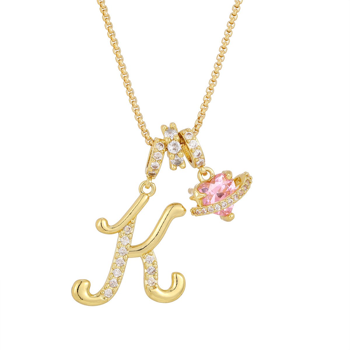 Carmelle™ - Collier Initiale Avec Cœur Rose Brillant