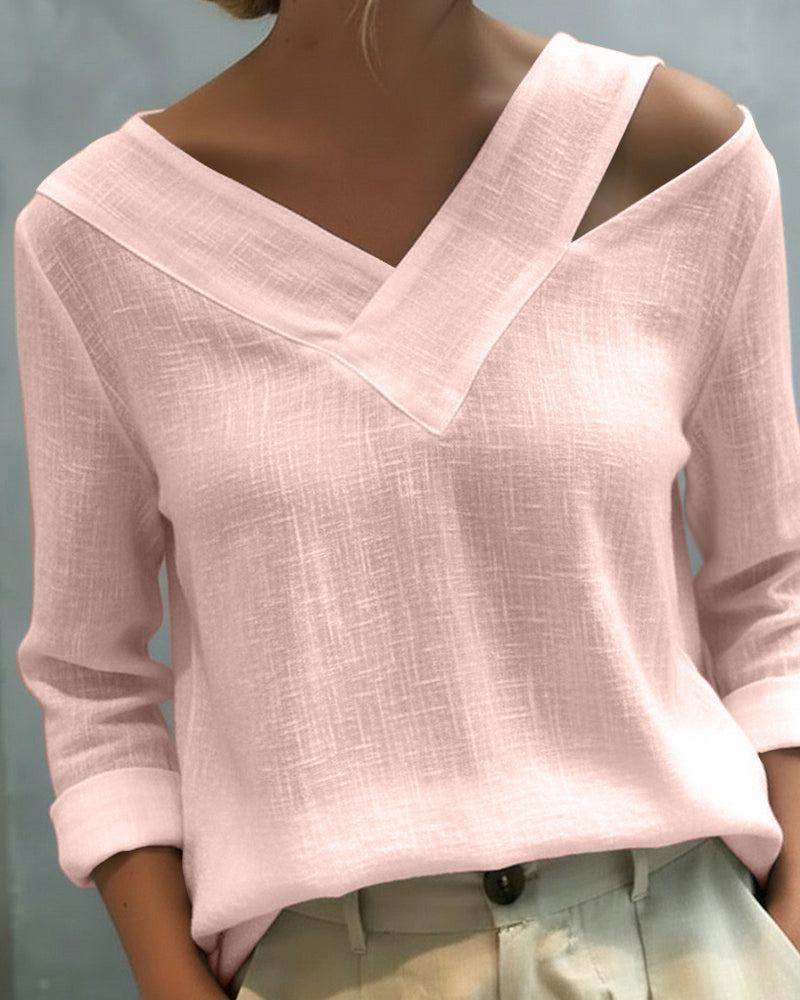 Melyra™ - Haut Élégant à Col V Décolleté Asymétrique