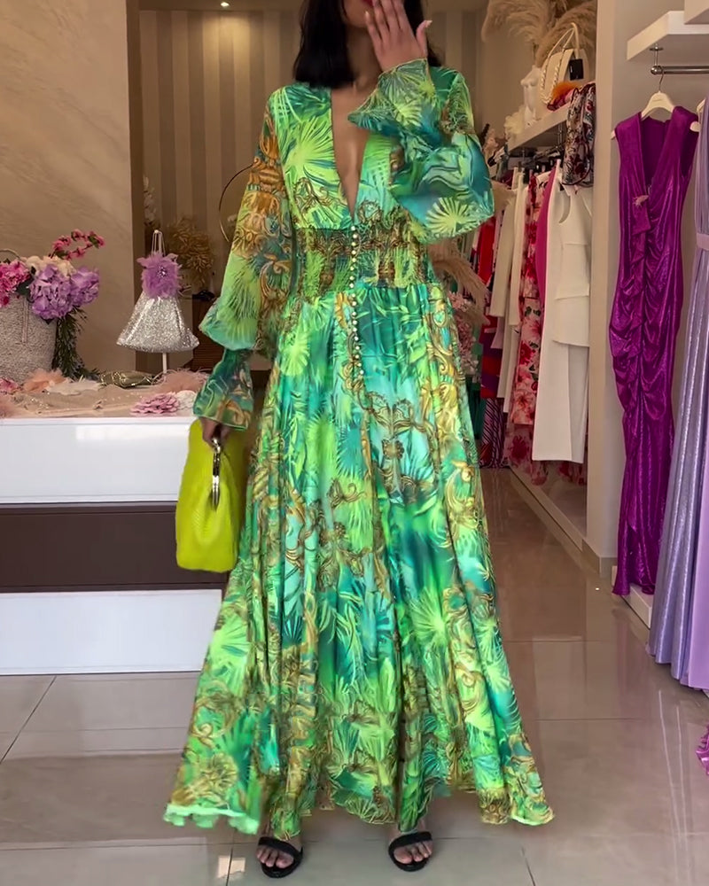 Aceline™ - Robe Longue à Imprimé Élégant et Taille Empire