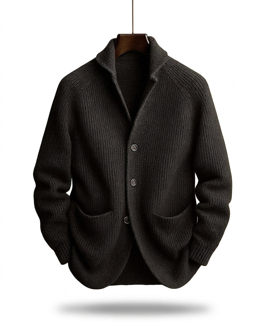 Kevin - Cardigan homme en maille côtelée à col châle et boutons