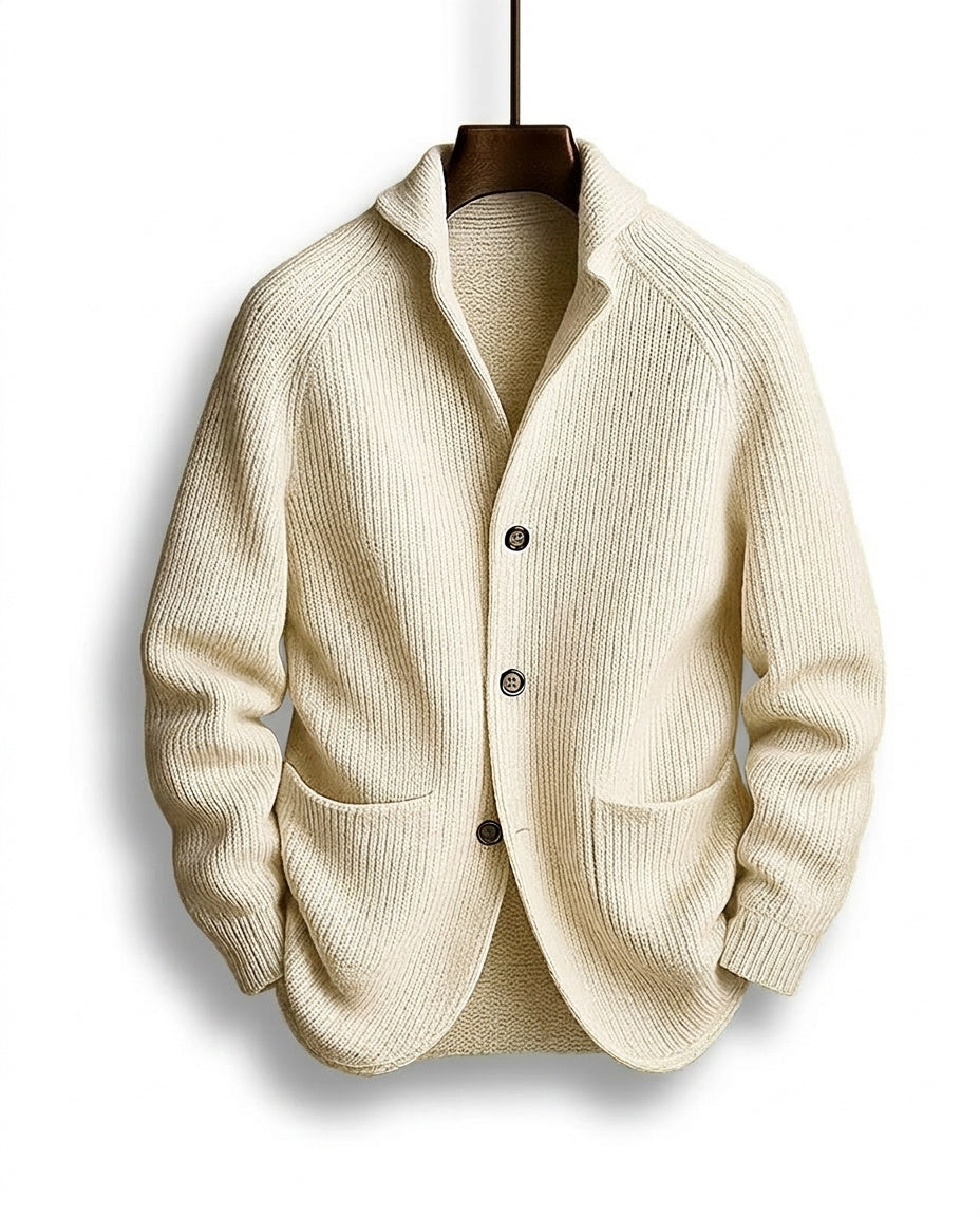 Kevin - Cardigan homme en maille côtelée à col châle et boutons
