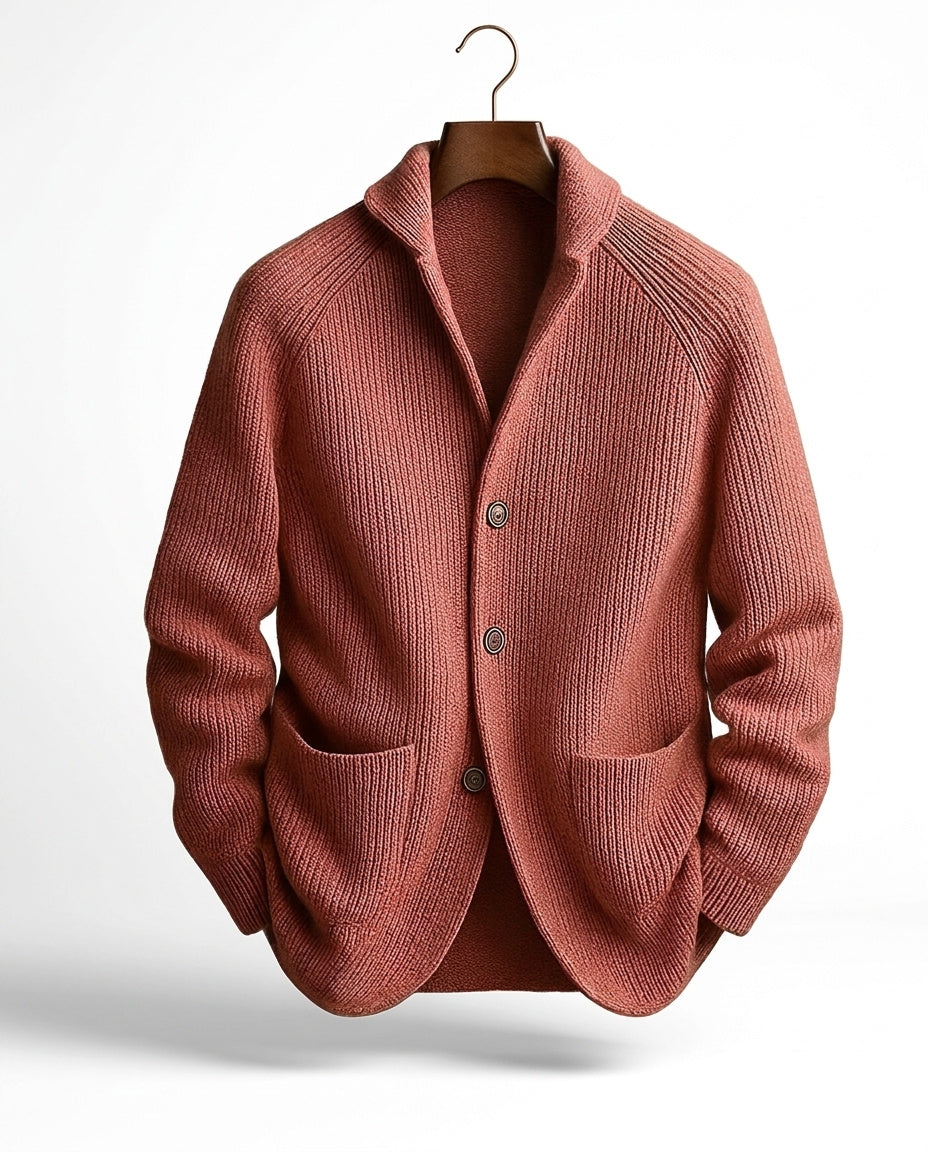 Kevin - Cardigan homme en maille côtelée à col châle et boutons