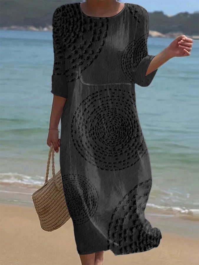 Pavessa™ - Robe Midi Fluide En Coton Et Lin À Motif Texturé