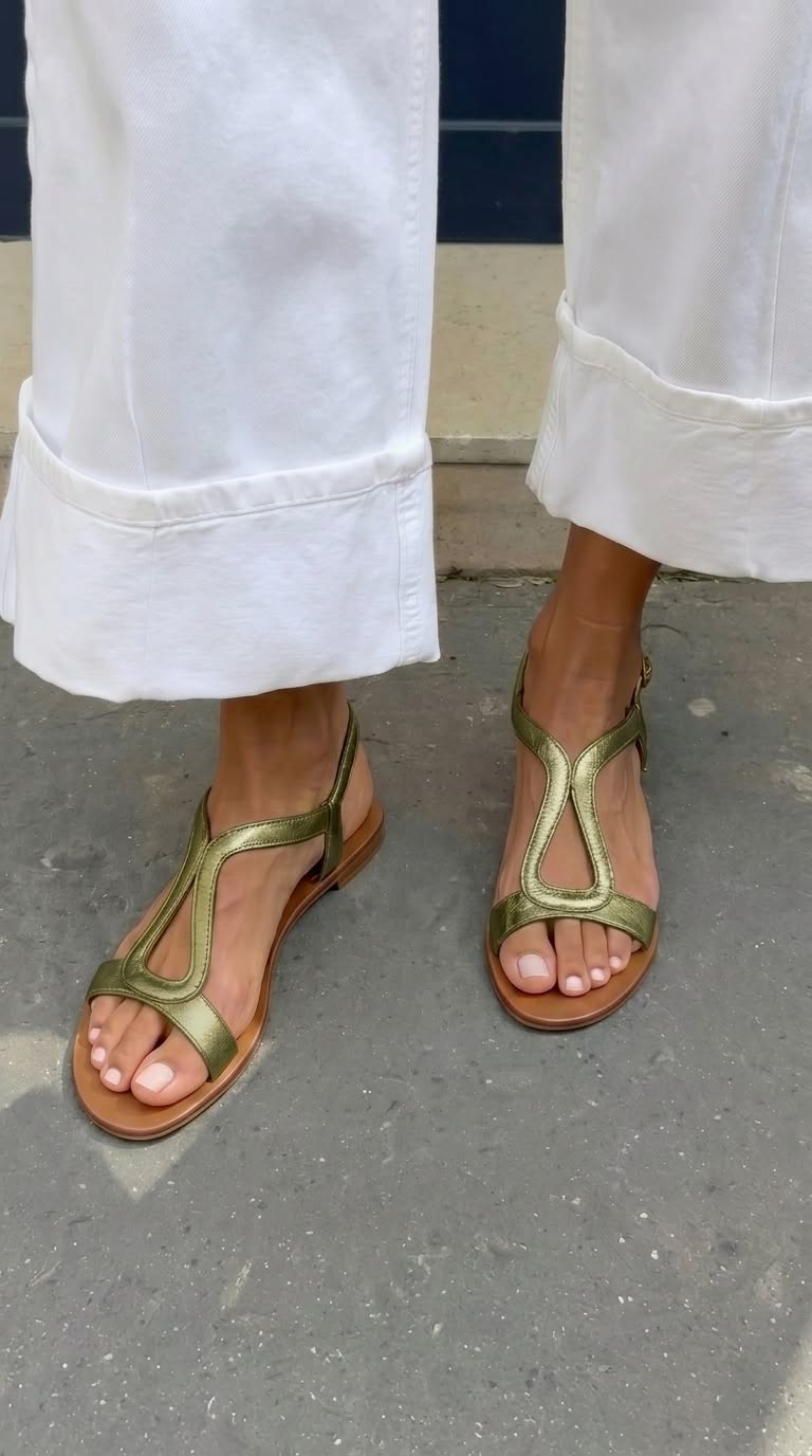 Noreya - Sandales femme en cuir doré à bride ouverte