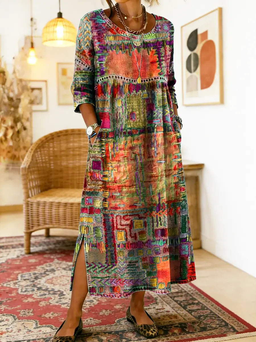 Lunethra™ - Robe Denim Patchwork Ethnique Femme
