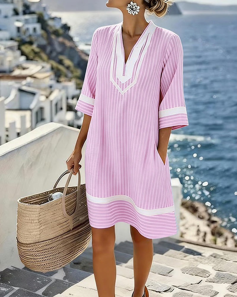 Telyxa™ - Robe Femme Rayures Fluide Col V Style Estival