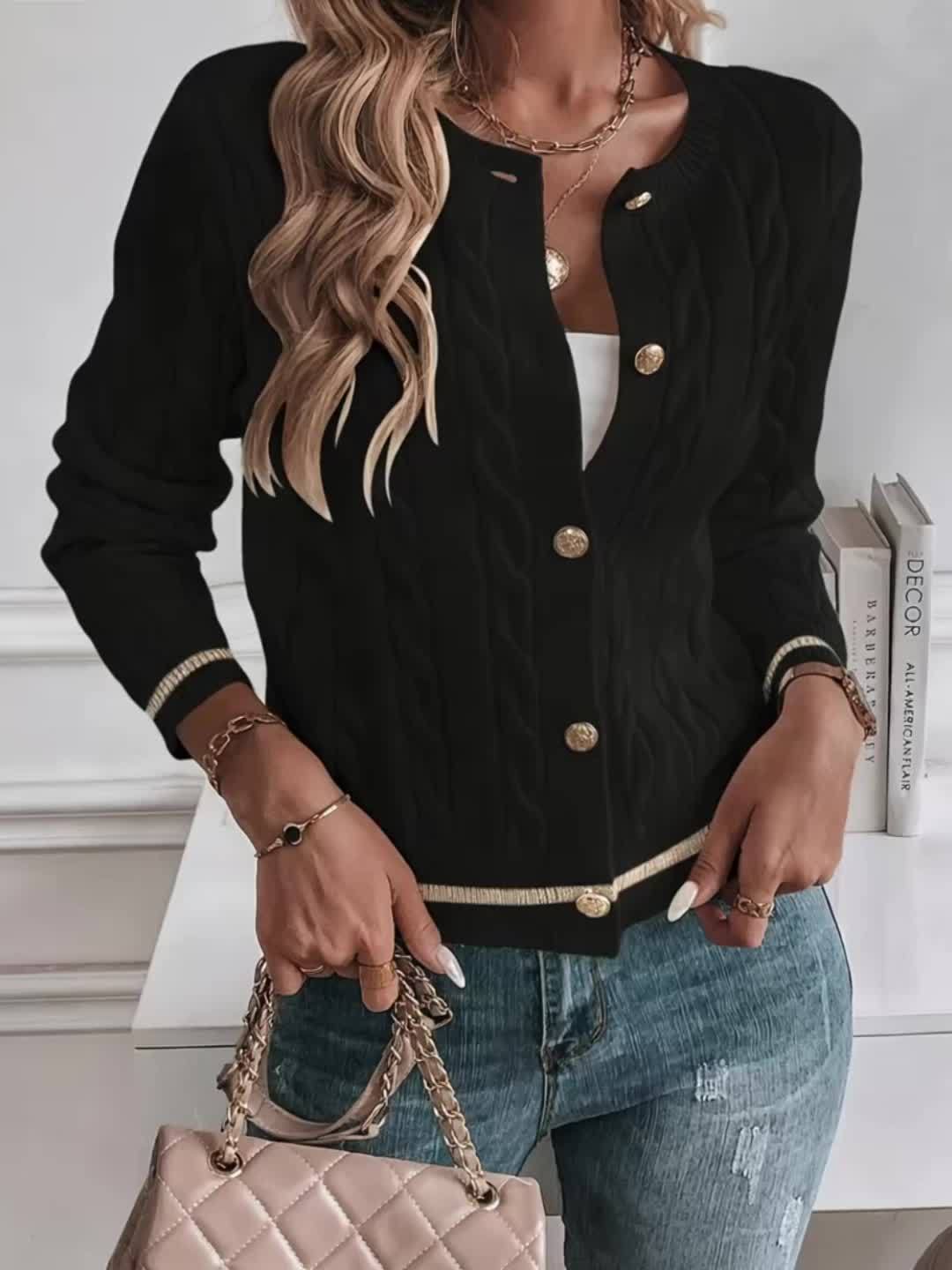 Elvyna™ - Cardigan Doux Boutonné au Charme Intemporel