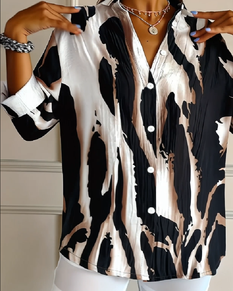 Telyra™ - Blouse Col Montant Imprimé Irrégulier