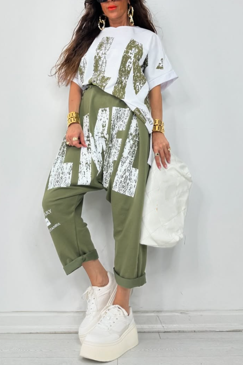 Kirelle™ - Ensemble décontracté femme top imprimé col rond et pantalon