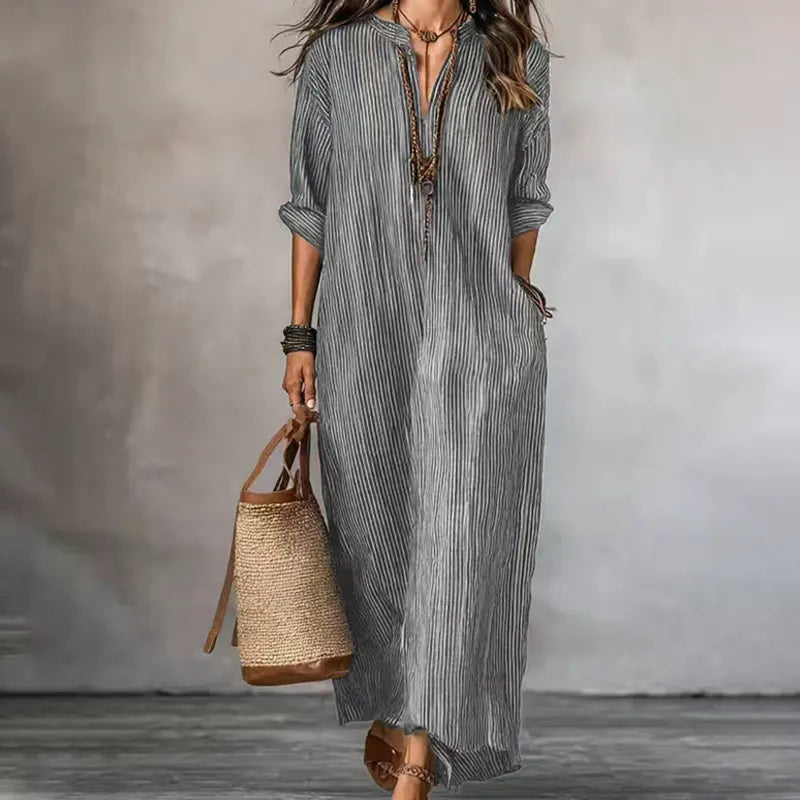 Amandine - Robe maxi femme rayée avec décolleté en V