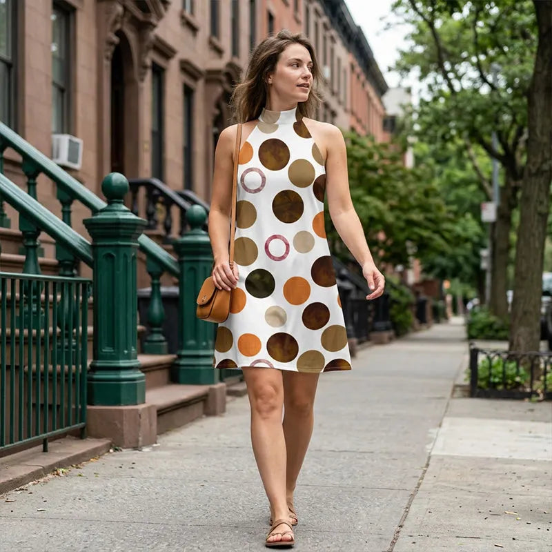 Olivene - Robe courte femme à pois avec col halter