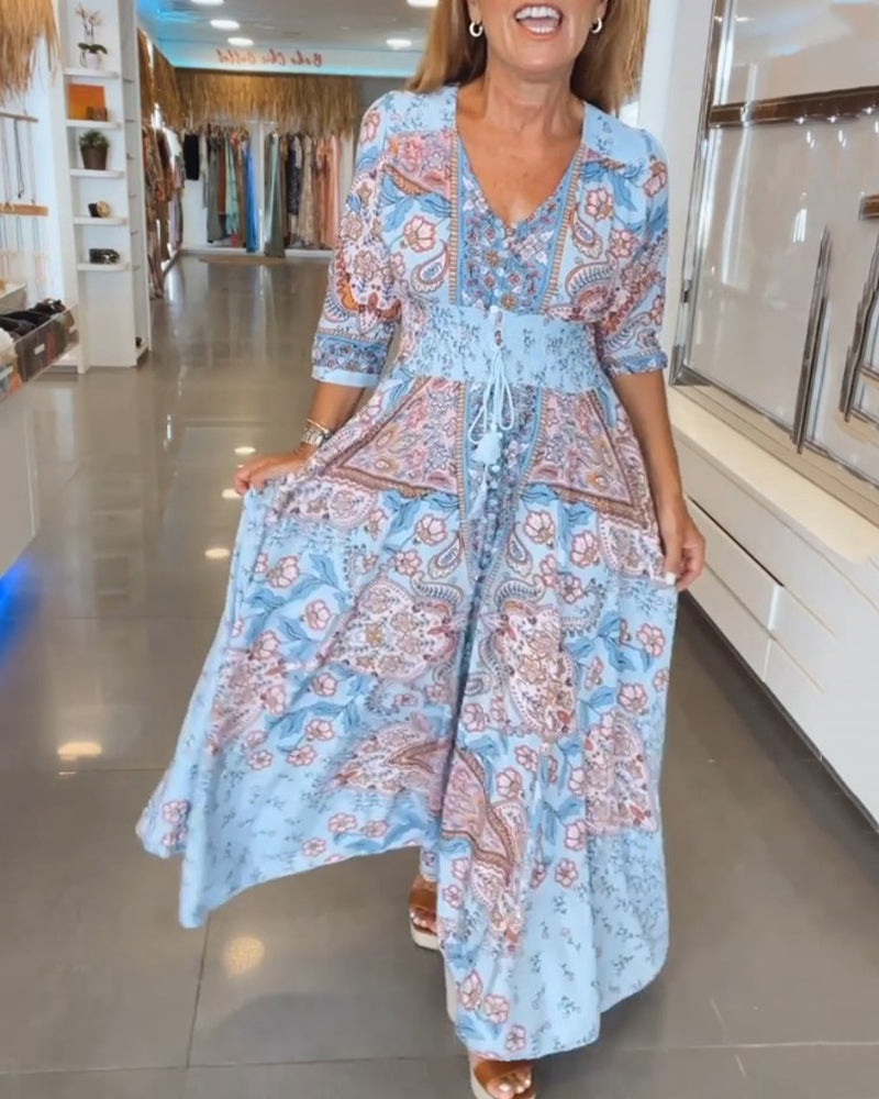 Helia™ - Robe de Vacances avec Col en V et Manches 3/4