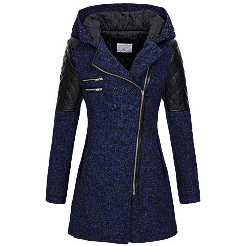 Brechtien - Manteau femme à capuche avec zip asymétrique et manches matelassées