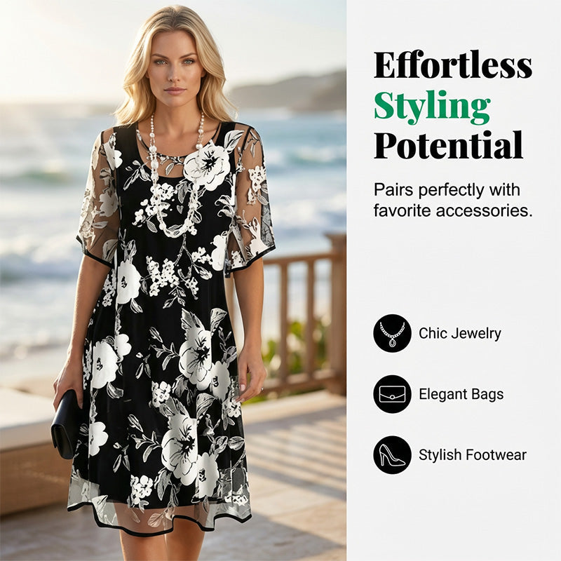 Loryxa™ - Robe femme chiffon floral élégante coupe fluide soirée