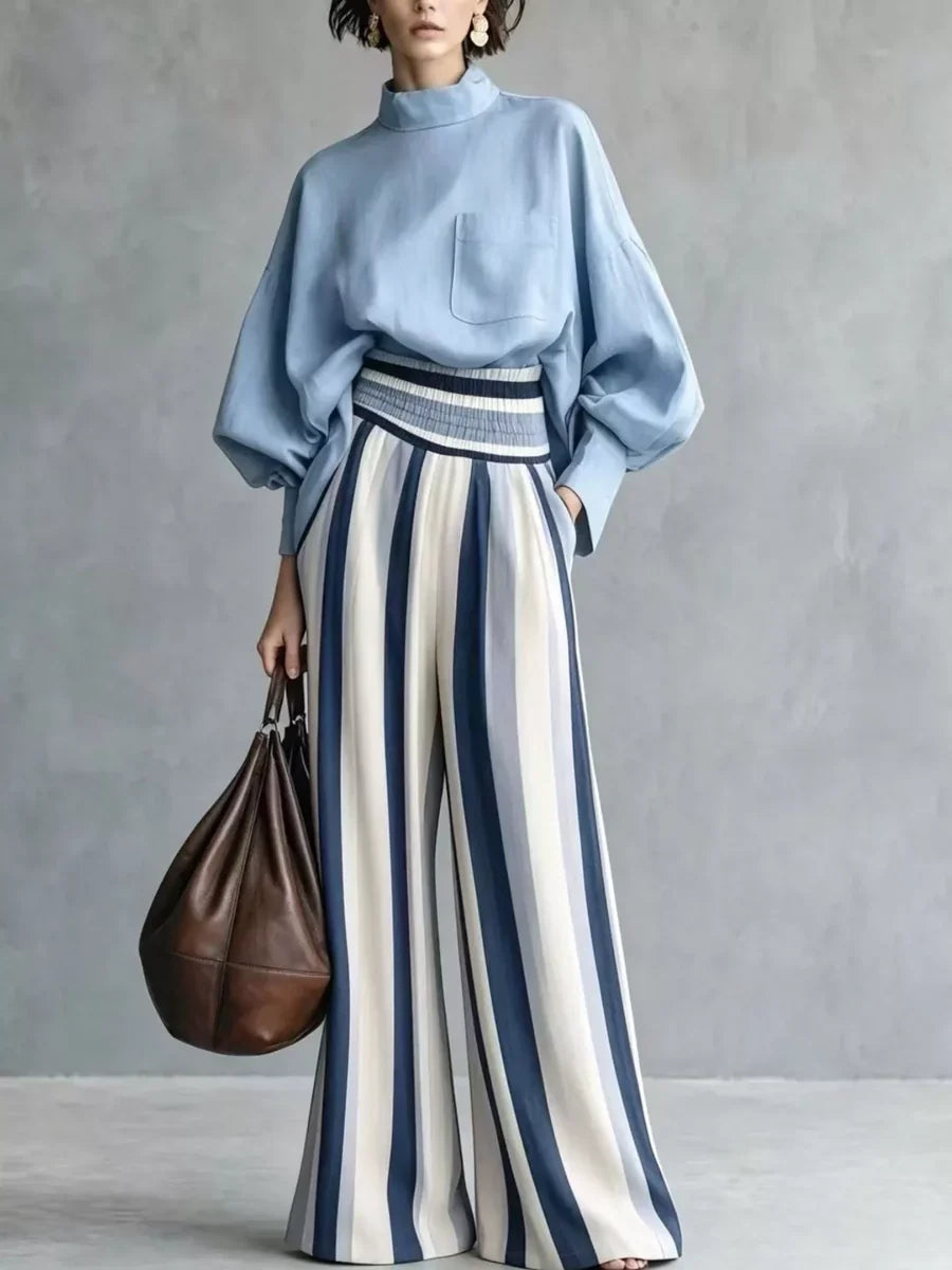 Eeke - Ensemble femme col montant et pantalon rayé