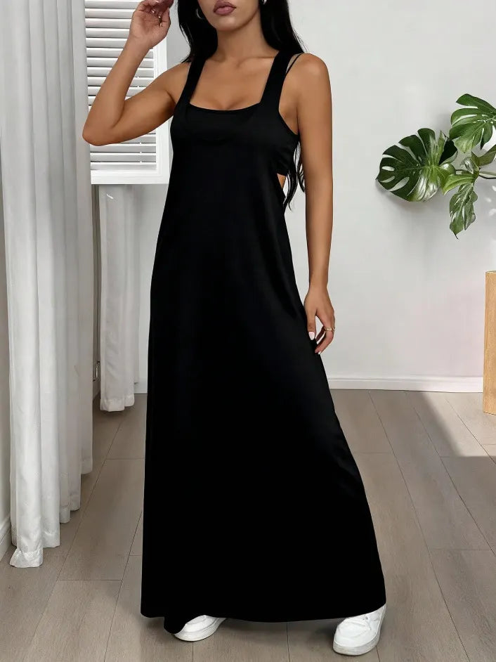 Dorissa - Robe longue femme effet deux pièces avec découpes latérales