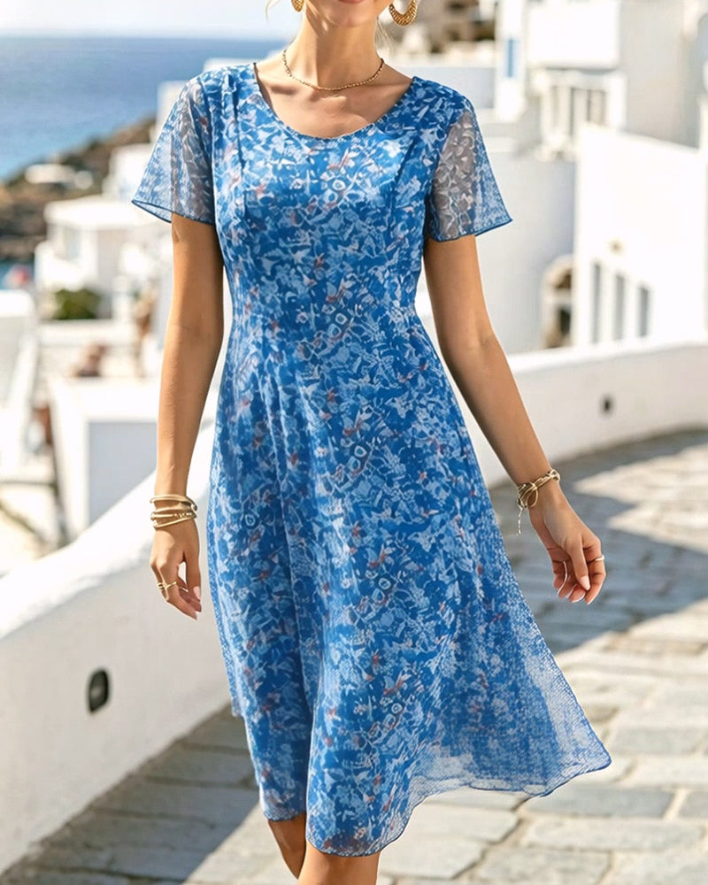 Rovena - Robe à fleurs pour femmes avec manches courtes et coupe A