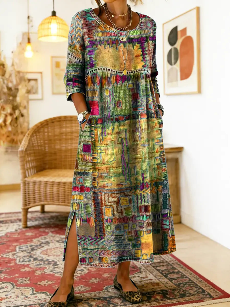 Lunethra™ - Robe Denim Patchwork Ethnique Femme