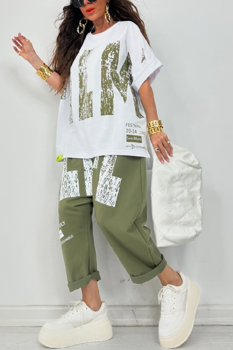 Kirelle™ - Ensemble décontracté femme top imprimé col rond et pantalon