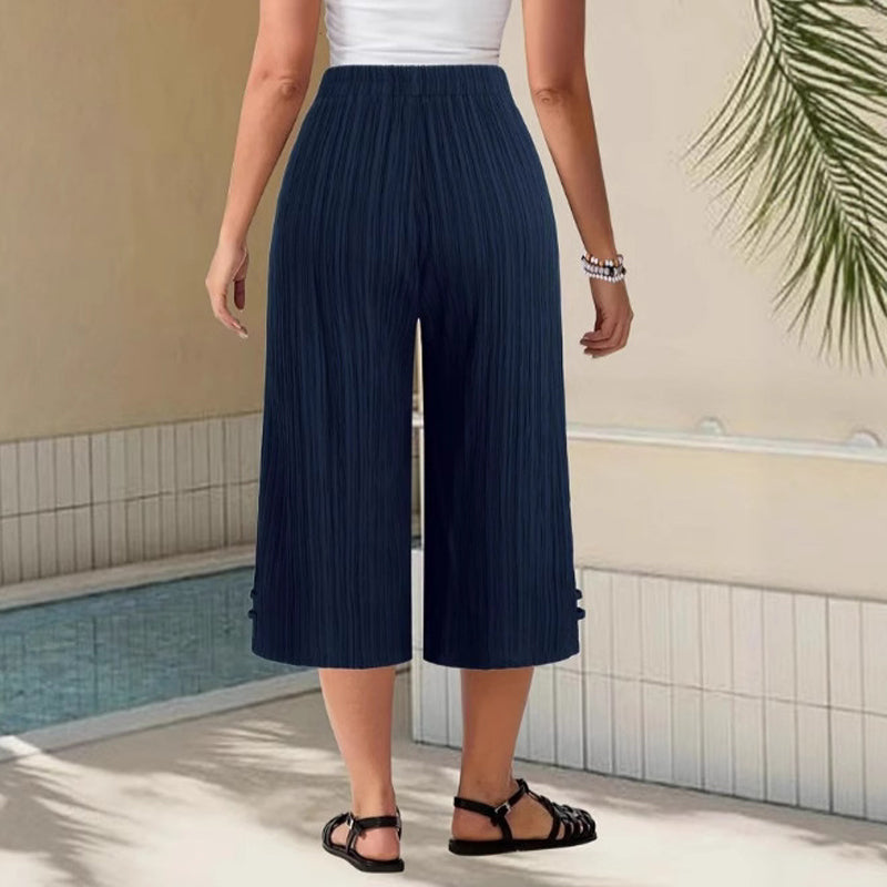 Cyntra™ - Pantalon Femme Coton Lin Jambes Larges Taille Confort Coupe Fluide
