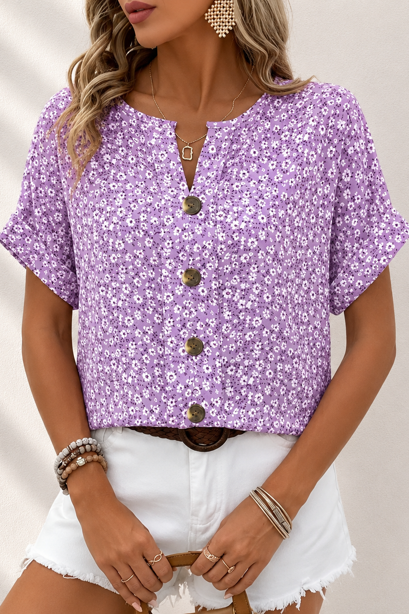 Imelda - Blouse femme florale avec boutons